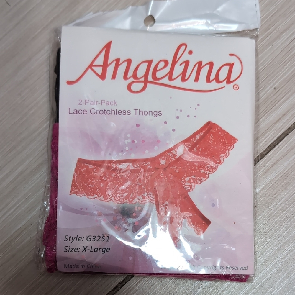 BRAND NEW IN BAG Angelina Lace Crotchless Thongs 2-Pack